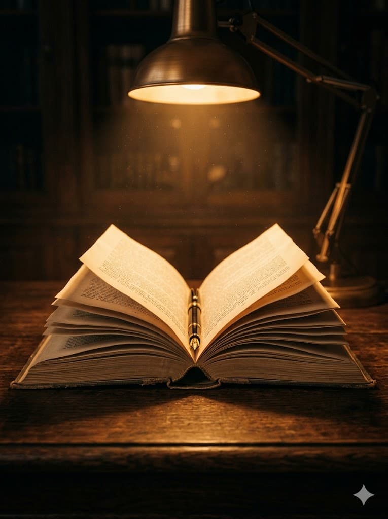 Open book under lamp
